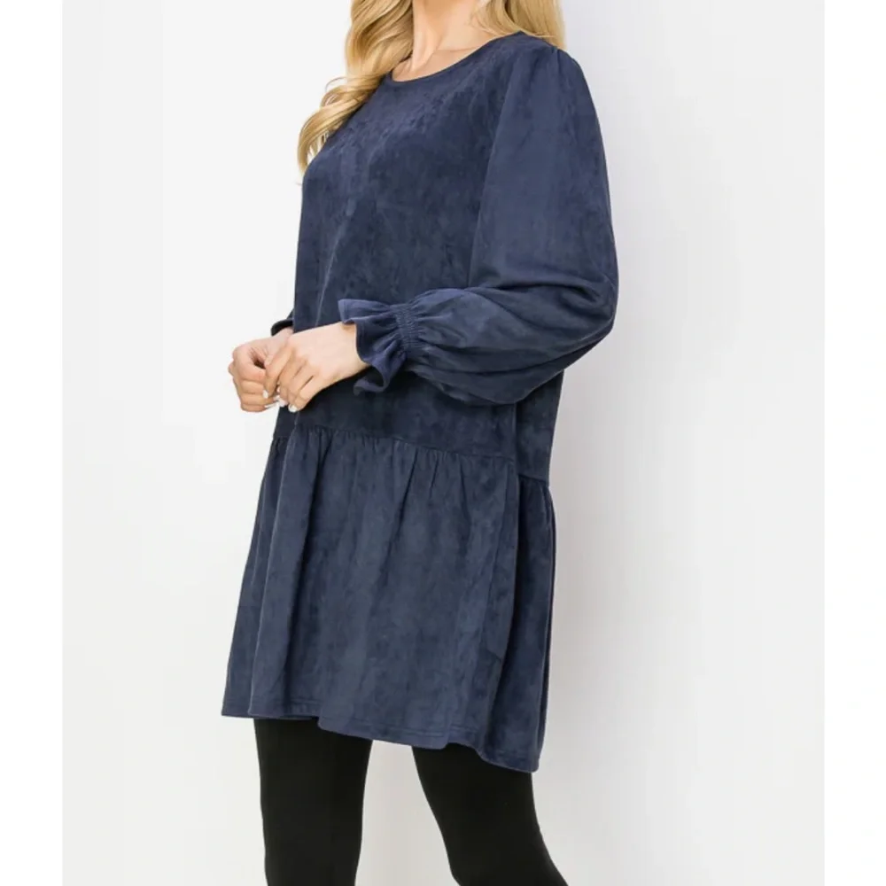 NWT Joh Apparel Size Small Faux Suede Navy Alize Tunic Dress - Picture 3 of 13